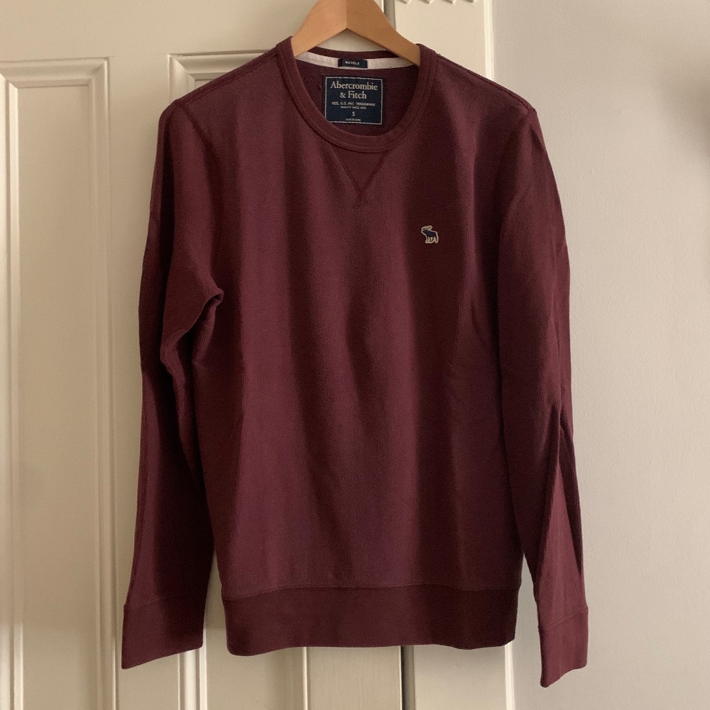 Men's Abercrombie Maroon Waffle Knit Long Sleeve Shirt Size Medium